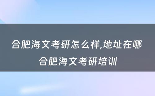 合肥海文考研怎么样,地址在哪 合肥海文考研培训