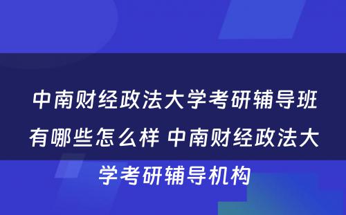 中南财经政法大学考研辅导班有哪些怎么样 中南财经政法大学考研辅导机构