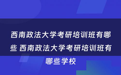 西南政法大学考研培训班有哪些 西南政法大学考研培训班有哪些学校