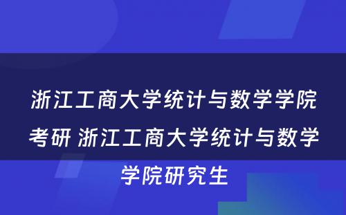 浙江工商大学统计与数学学院考研 浙江工商大学统计与数学学院研究生