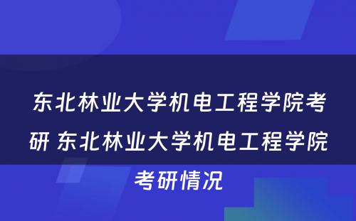 东北林业大学机电工程学院考研 东北林业大学机电工程学院考研情况