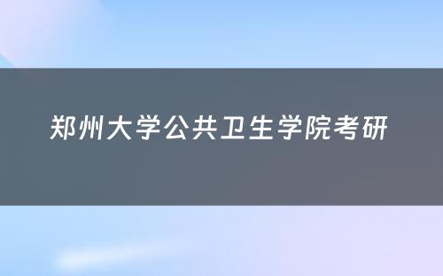 郑州大学公共卫生学院考研 