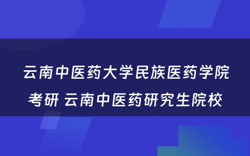 云南中医药大学民族医药学院考研 云南中医药研究生院校