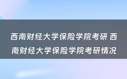 西南财经大学保险学院考研 西南财经大学保险学院考研情况