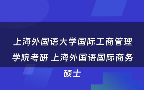 上海外国语大学国际工商管理学院考研 上海外国语国际商务硕士