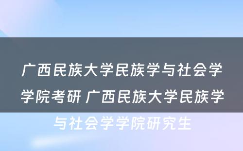 广西民族大学民族学与社会学学院考研 广西民族大学民族学与社会学学院研究生