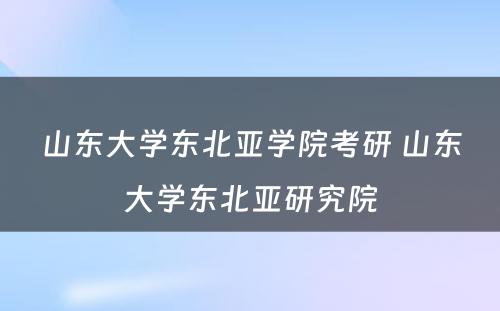 山东大学东北亚学院考研 山东大学东北亚研究院