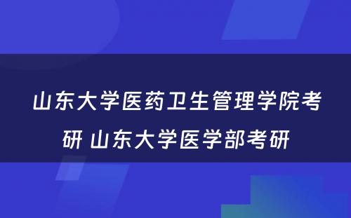 山东大学医药卫生管理学院考研 山东大学医学部考研