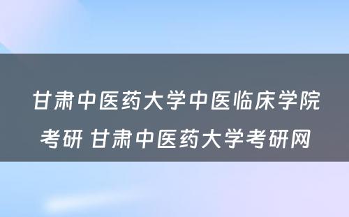 甘肃中医药大学中医临床学院考研 甘肃中医药大学考研网