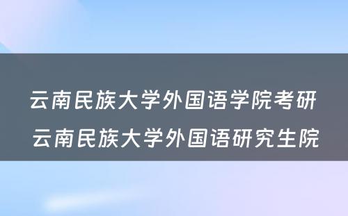 云南民族大学外国语学院考研 云南民族大学外国语研究生院