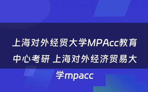 上海对外经贸大学MPAcc教育中心考研 上海对外经济贸易大学mpacc