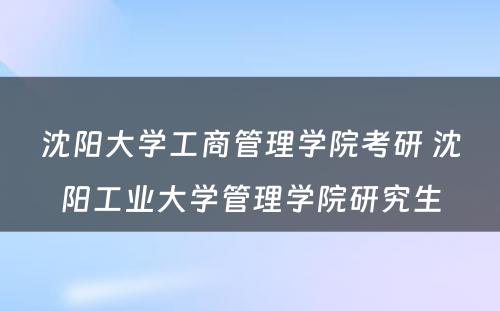 沈阳大学工商管理学院考研 沈阳工业大学管理学院研究生