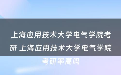 上海应用技术大学电气学院考研 上海应用技术大学电气学院考研率高吗