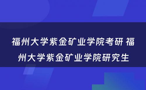 福州大学紫金矿业学院考研 福州大学紫金矿业学院研究生