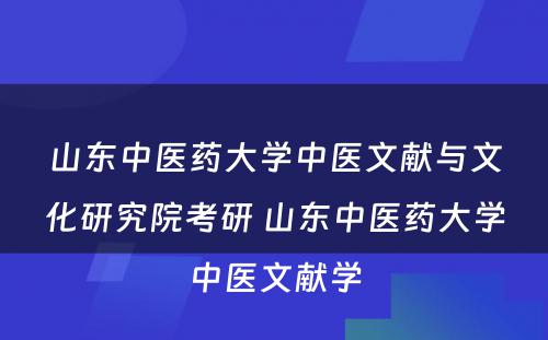 山东中医药大学中医文献与文化研究院考研 山东中医药大学中医文献学