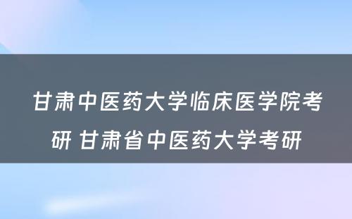 甘肃中医药大学临床医学院考研 甘肃省中医药大学考研