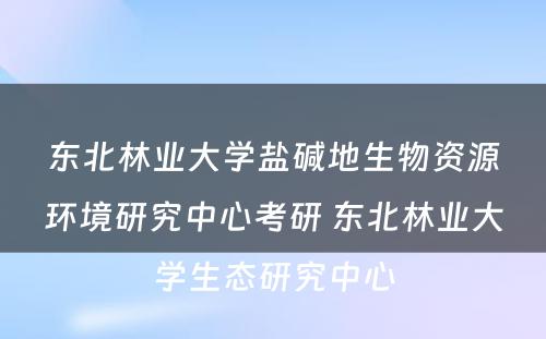 东北林业大学盐碱地生物资源环境研究中心考研 东北林业大学生态研究中心