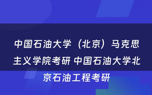 中国石油大学（北京）马克思主义学院考研 中国石油大学北京石油工程考研