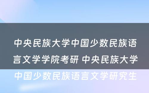 中央民族大学中国少数民族语言文学学院考研 中央民族大学中国少数民族语言文学研究生