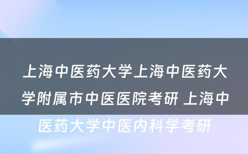 上海中医药大学上海中医药大学附属市中医医院考研 上海中医药大学中医内科学考研