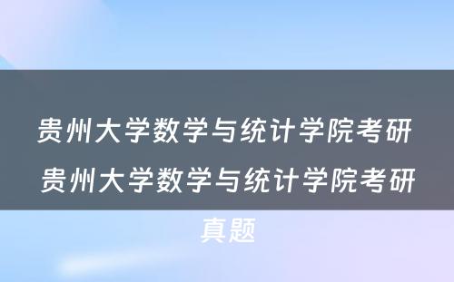 贵州大学数学与统计学院考研 贵州大学数学与统计学院考研真题