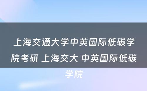 上海交通大学中英国际低碳学院考研 上海交大 中英国际低碳学院