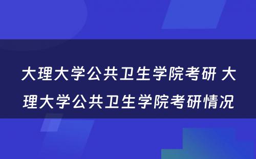 大理大学公共卫生学院考研 大理大学公共卫生学院考研情况