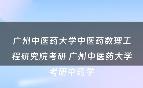 广州中医药大学中医药数理工程研究院考研 广州中医药大学考研中药学