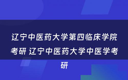 辽宁中医药大学第四临床学院考研 辽宁中医药大学中医学考研