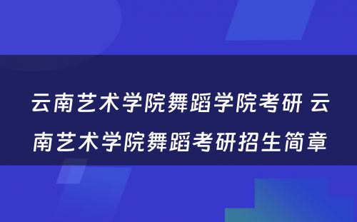 云南艺术学院舞蹈学院考研 云南艺术学院舞蹈考研招生简章