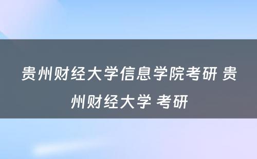 贵州财经大学信息学院考研 贵州财经大学 考研