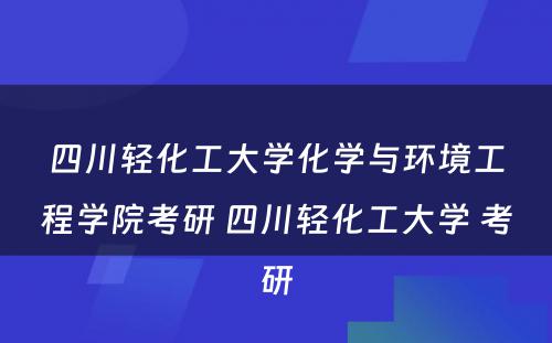 四川轻化工大学化学与环境工程学院考研 四川轻化工大学 考研