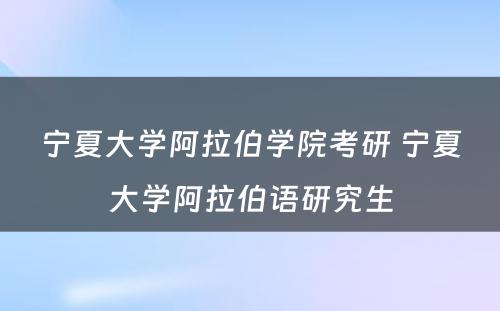 宁夏大学阿拉伯学院考研 宁夏大学阿拉伯语研究生