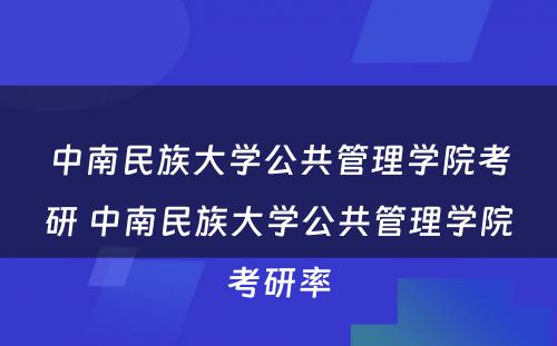 中南民族大学公共管理学院考研 中南民族大学公共管理学院考研率