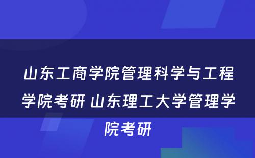 山东工商学院管理科学与工程学院考研 山东理工大学管理学院考研