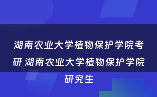 湖南农业大学植物保护学院考研 湖南农业大学植物保护学院研究生