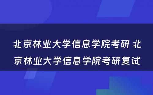 北京林业大学信息学院考研 北京林业大学信息学院考研复试