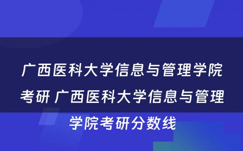 广西医科大学信息与管理学院考研 广西医科大学信息与管理学院考研分数线