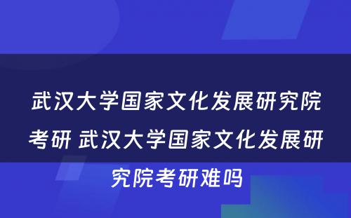 武汉大学国家文化发展研究院考研 武汉大学国家文化发展研究院考研难吗