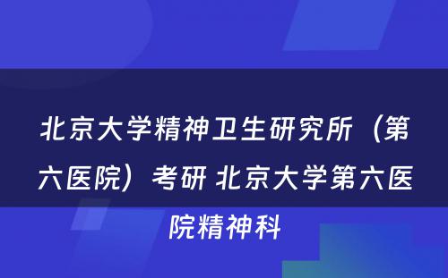 北京大学精神卫生研究所（第六医院）考研 北京大学第六医院精神科