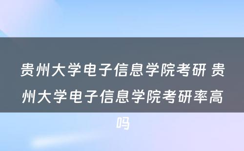 贵州大学电子信息学院考研 贵州大学电子信息学院考研率高吗