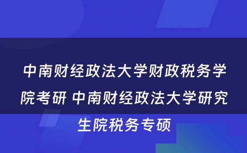 中南财经政法大学财政税务学院考研 中南财经政法大学研究生院税务专硕