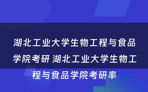 湖北工业大学生物工程与食品学院考研 湖北工业大学生物工程与食品学院考研率