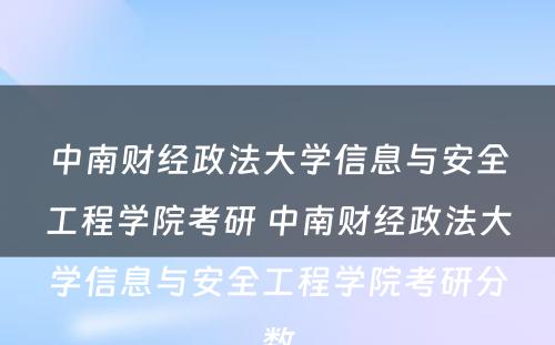 中南财经政法大学信息与安全工程学院考研 中南财经政法大学信息与安全工程学院考研分数