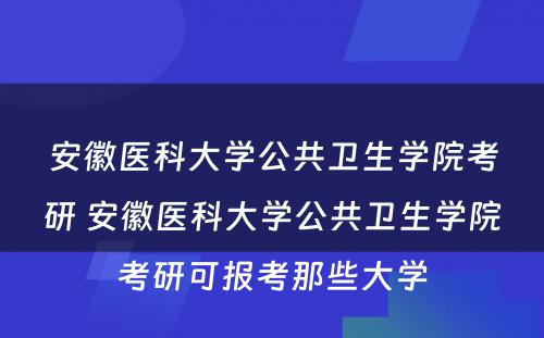 安徽医科大学公共卫生学院考研 安徽医科大学公共卫生学院考研可报考那些大学