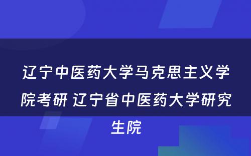 辽宁中医药大学马克思主义学院考研 辽宁省中医药大学研究生院