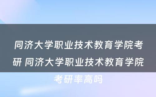 同济大学职业技术教育学院考研 同济大学职业技术教育学院考研率高吗