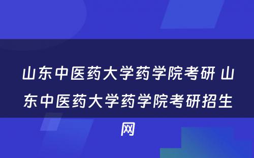 山东中医药大学药学院考研 山东中医药大学药学院考研招生网