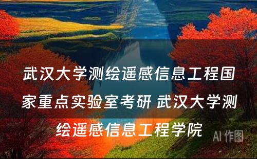 武汉大学测绘遥感信息工程国家重点实验室考研 武汉大学测绘遥感信息工程学院