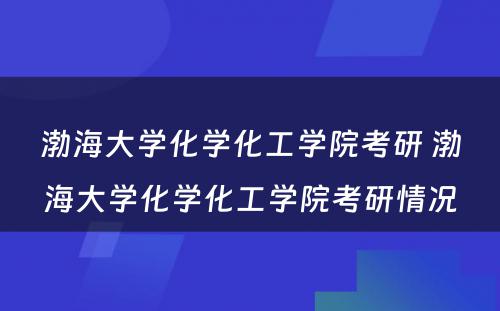 渤海大学化学化工学院考研 渤海大学化学化工学院考研情况